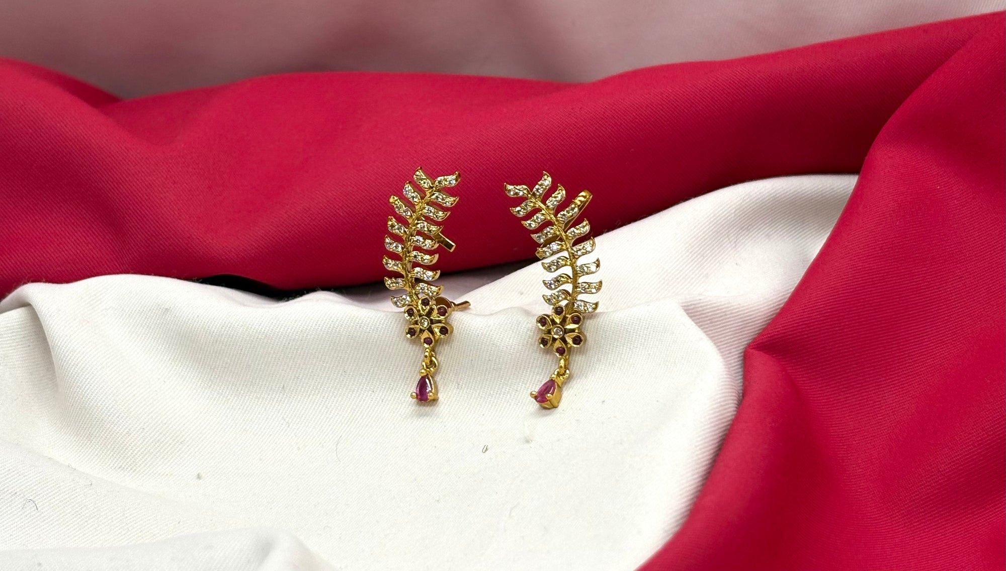 Matte finishing American Diamonds with pink drop earring