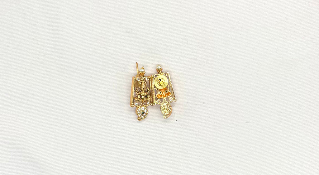 22K gold-plated handcrafted artificial temple featuring divine Lakshmi motifs, cubic zirconia stones,Short Necklace