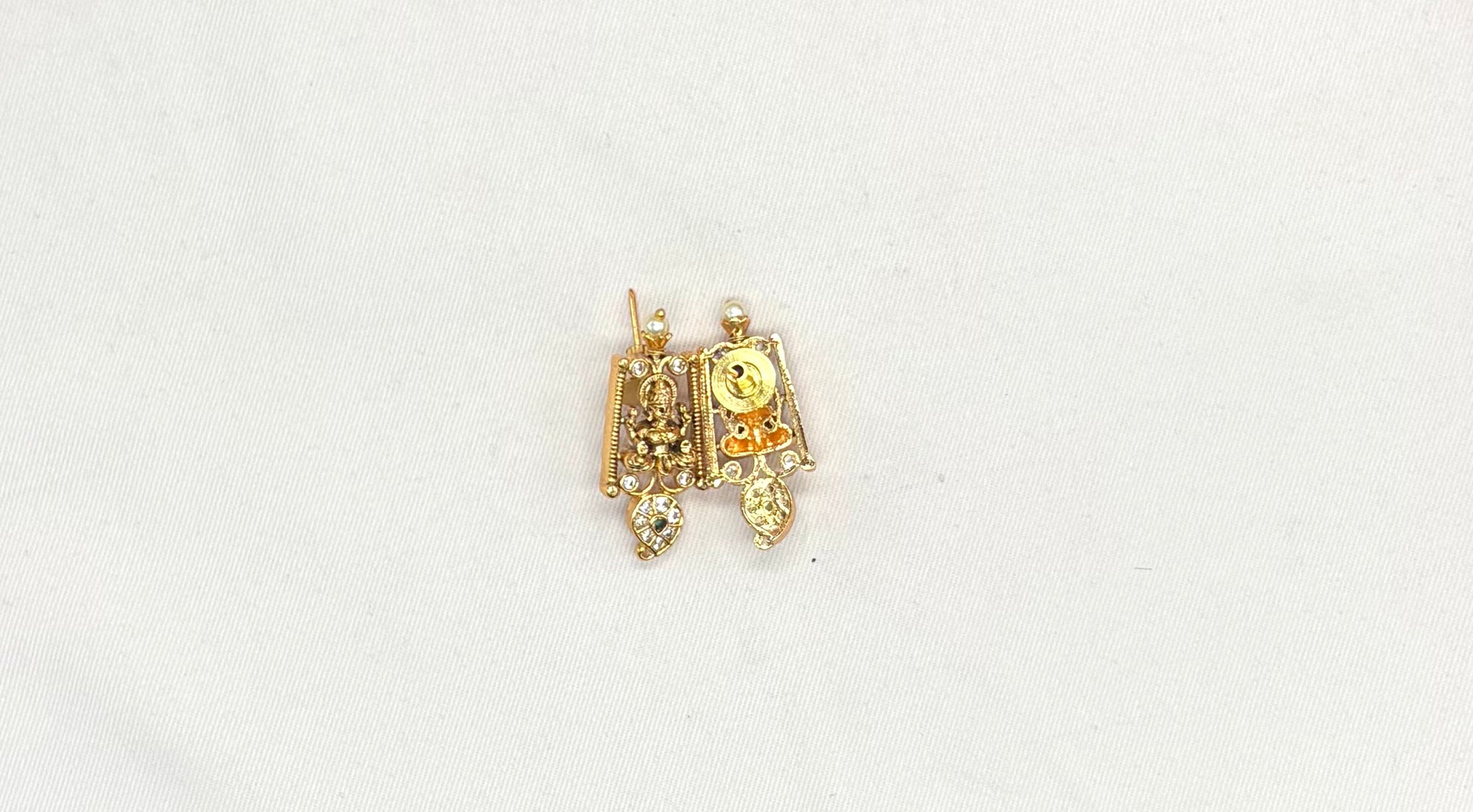 22K gold-plated handcrafted artificial temple featuring divine Lakshmi motifs, cubic zirconia stones,Short Necklace