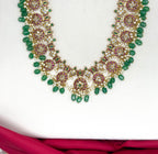 Jadau Kundan Green stones with  white pearls Long Necklace