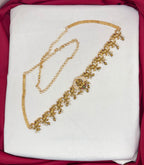 Matte finishing lord Lakshmi with AD stones Peacock design Chain Vaddanam