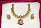 Matte finishing jalebi With green  pendent Peacock Short Necklace