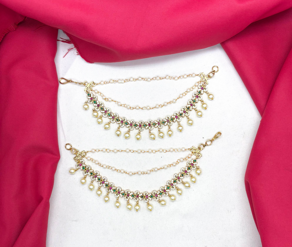 Matte finishing American Diamonds floral design with pearls Champaswaralu