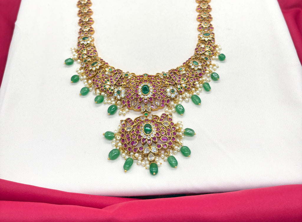 Premium Jadau kundan Floral design Long Necklace