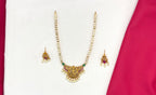 Matte finishing lord Lakshmi with Green two stones & Ad stones Short Necklace