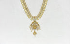 Matte finishing coin Lord Lakshmi with white pearls Long Haram