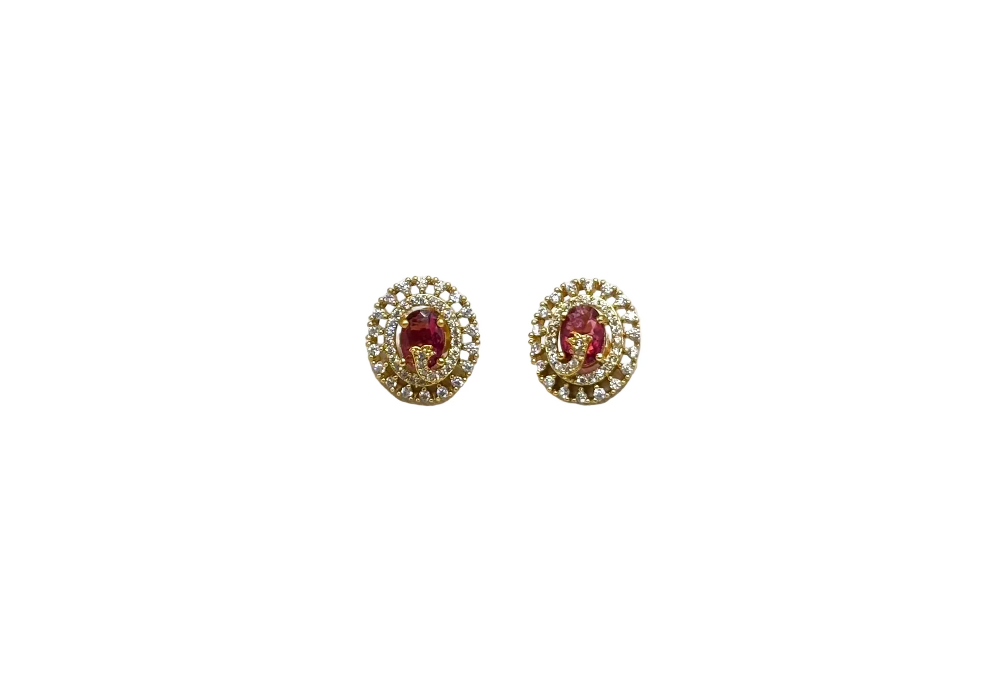 Victorian finish American Diamonds with Red stone stud Earring