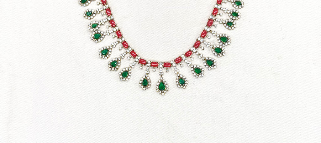 Victorian finishing American Diamond and corals stones Short Necklace