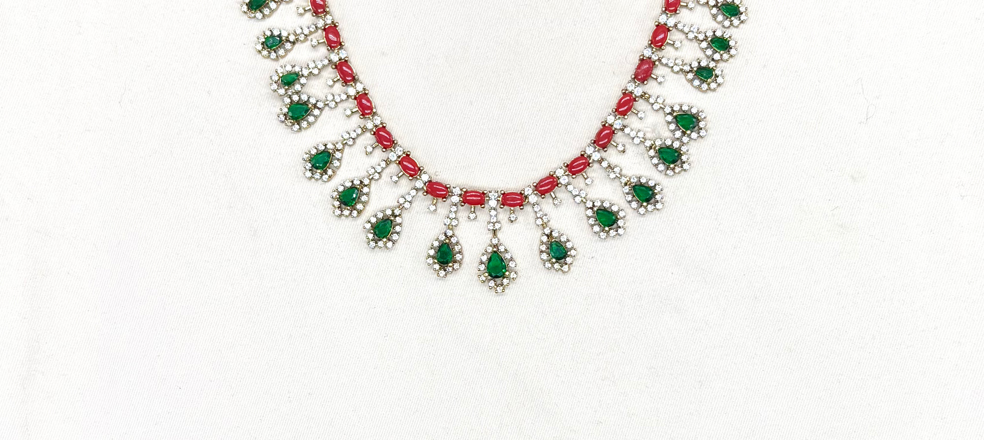 Victorian finishing American Diamond and corals stones Short Necklace