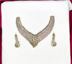 Premium Victorian finishing peacock design American diamonds With Baby-pink stones Necklace