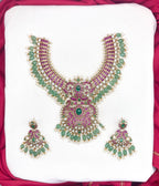 Premium Jadau Kundan Peacock Floral design with Mintgreen Beads Short Necklace