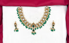 Polki Kundan Green Beads With Pearls drop Short Necklace