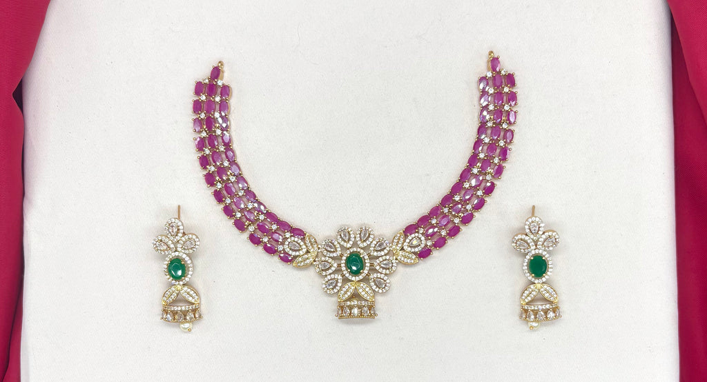 cubic zirconia (American diamond) with pink & emerald-green stone Kanti