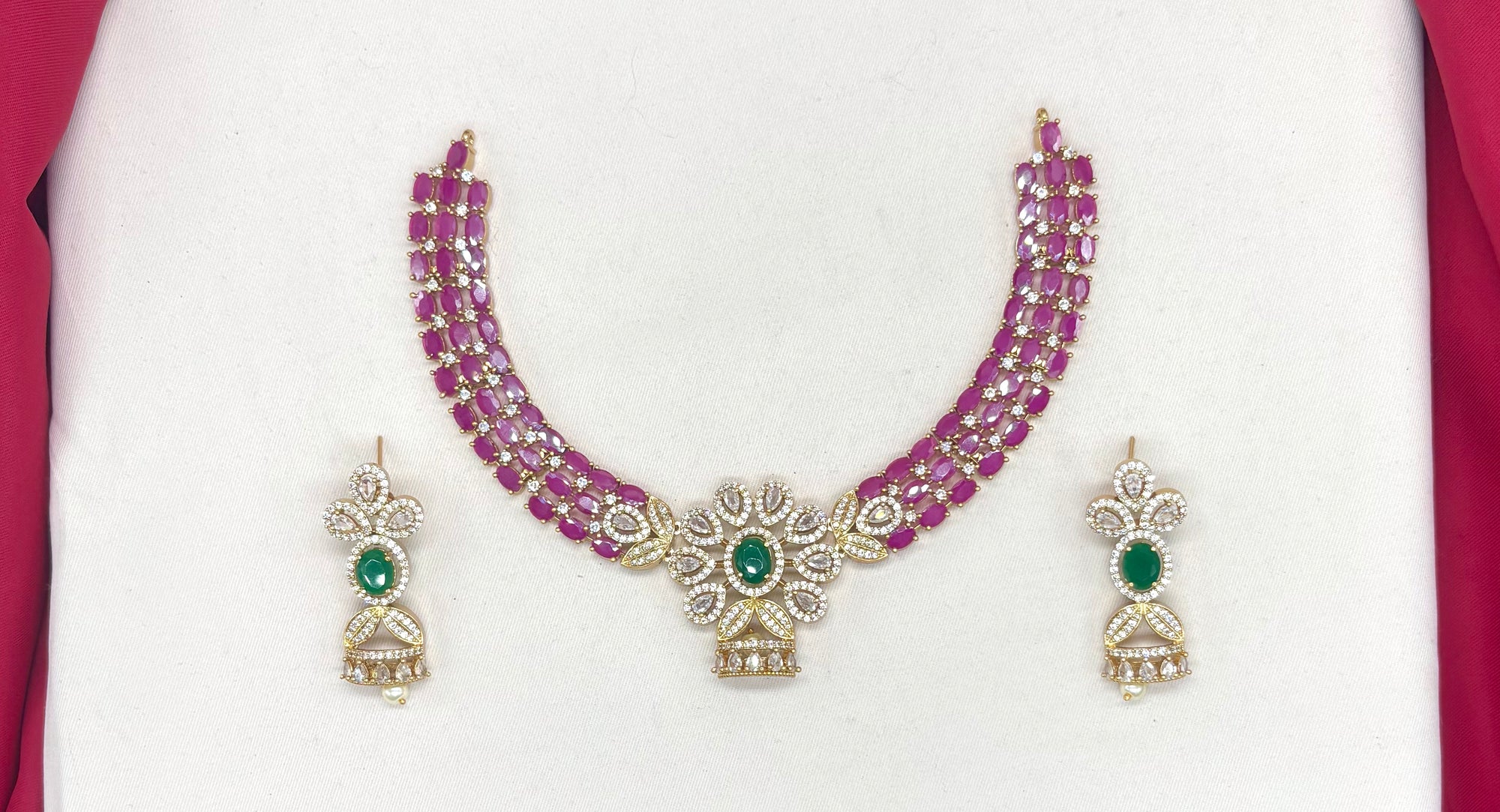 cubic zirconia (American diamond) with pink & emerald-green stone Kanti