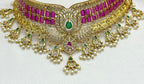 Matte finishing pink stones beautiful design with pearls Choker
