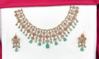 Premium matte finish American Diamonds flower design with Mint-Green Stones Short Necklace