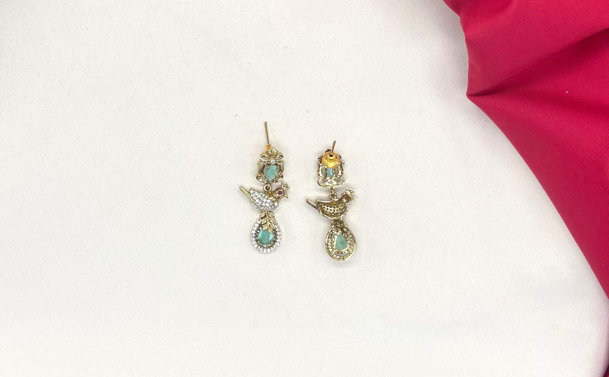 Peacock design with AD Mint-Green Zircon & Moissanite Stones