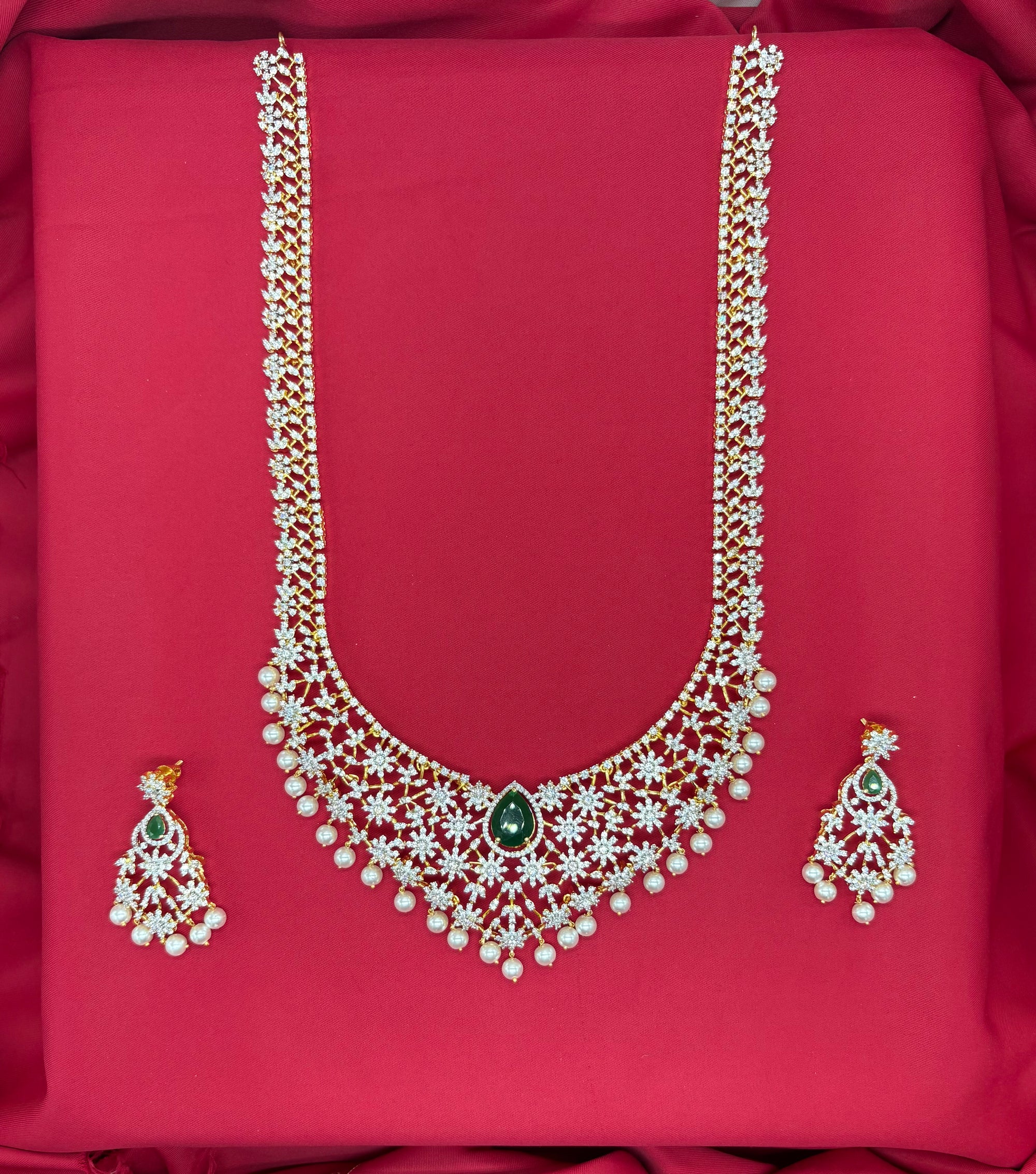 Premium GJ Polishing AD Stones Flower design with Green Stone Long Haram