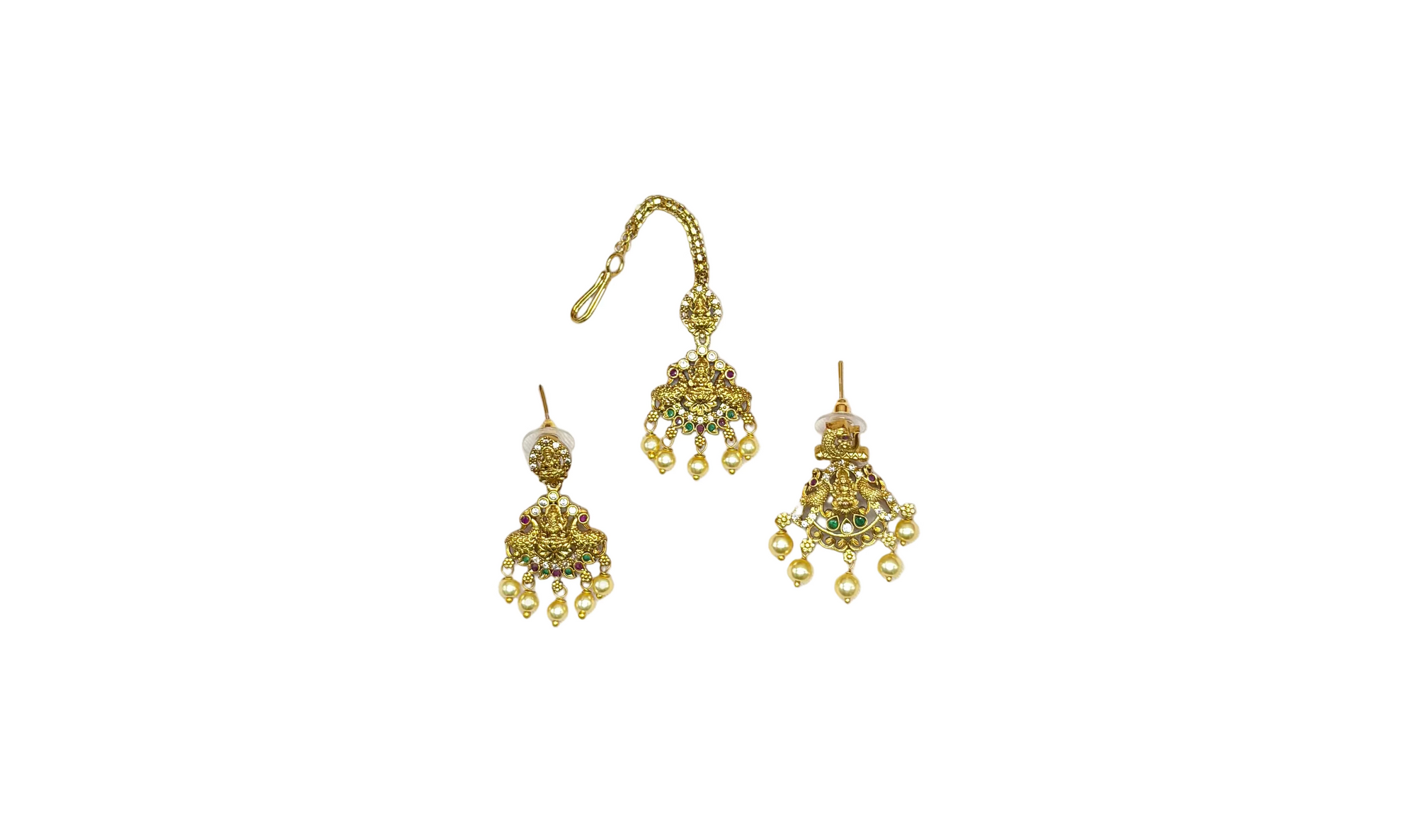 Matte finishing multi-stones small lord Lakshmi Combo-set Necklace