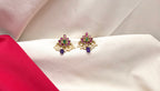 kempu lotus design with Purple Bead Earrings