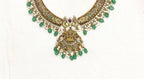 Nakshi finishing floral design with Lord Lakshmi pendant Green Beads Short Necklace