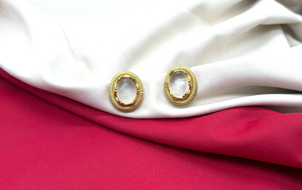 Vintage white Moissanite Stone carved gold-tone clip-on earring