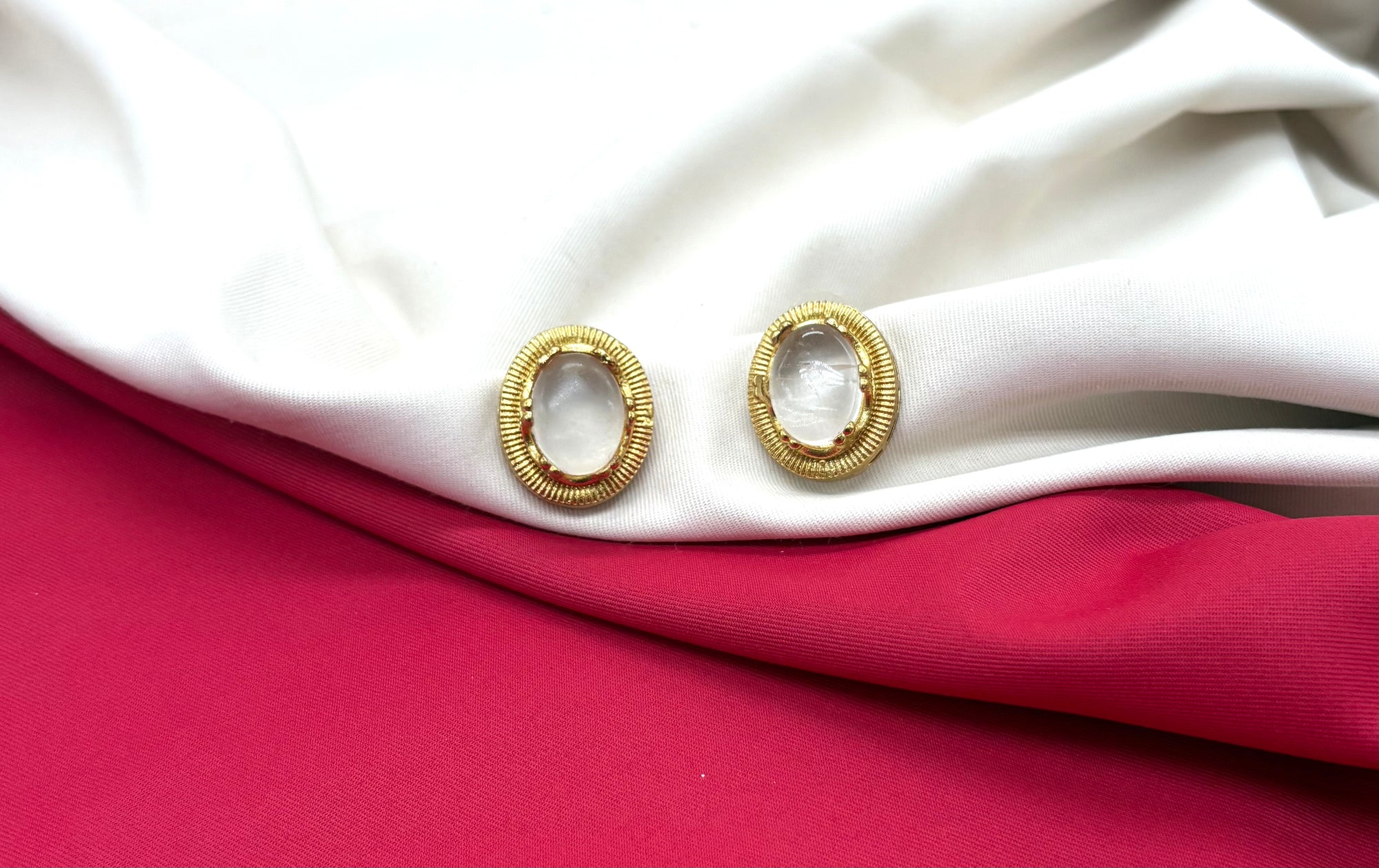 Vintage white Moissanite Stone carved gold-tone clip-on earring