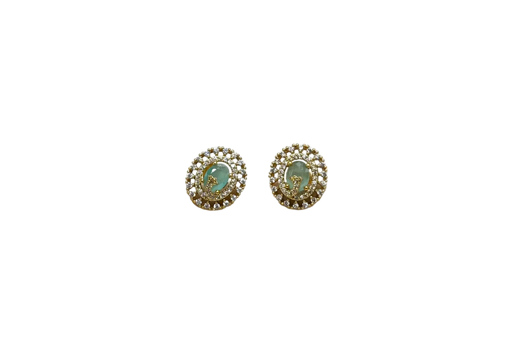 Victorian finish American Diamonds with mint-Green stone stud Earring