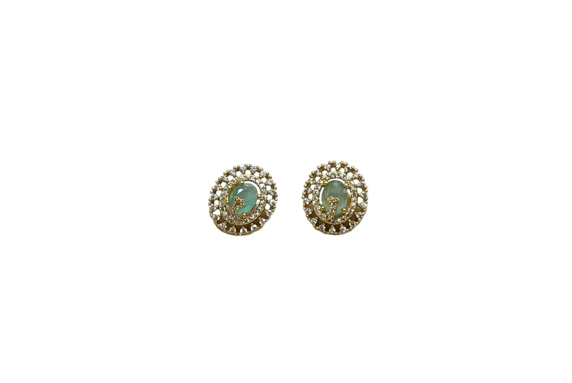 Victorian finish American Diamonds with mint-Green stone stud Earring