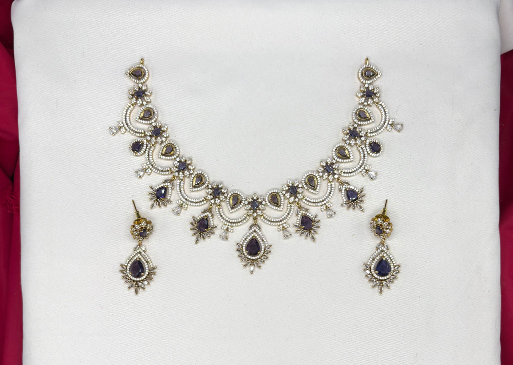 Victorian finishing floral design with sea purple stones Necklace