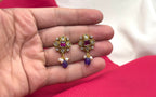 Jadau Kundan with white pearls and Purple drop Earring