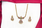 Matte finishing pink stones with danling white pearls short Necklace