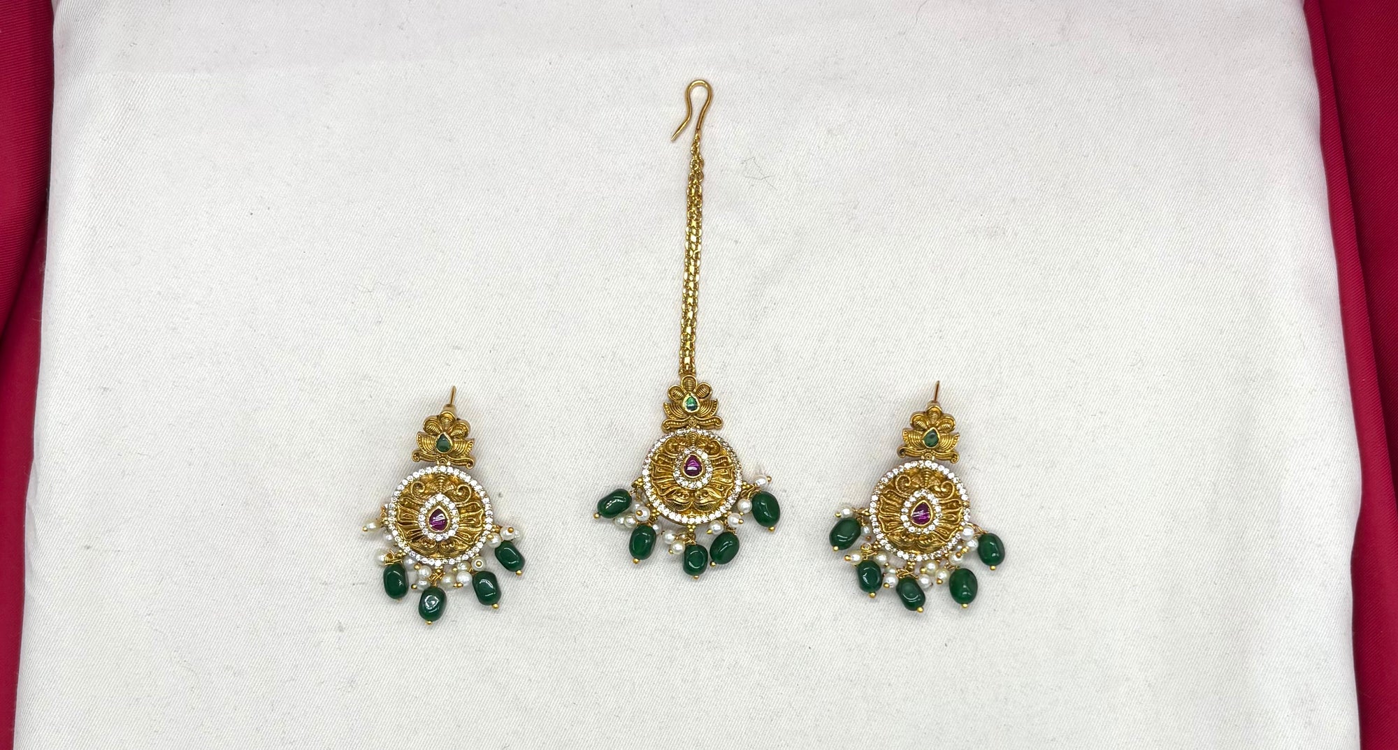 Matte finishing peacock design with Green Beads Combo-set