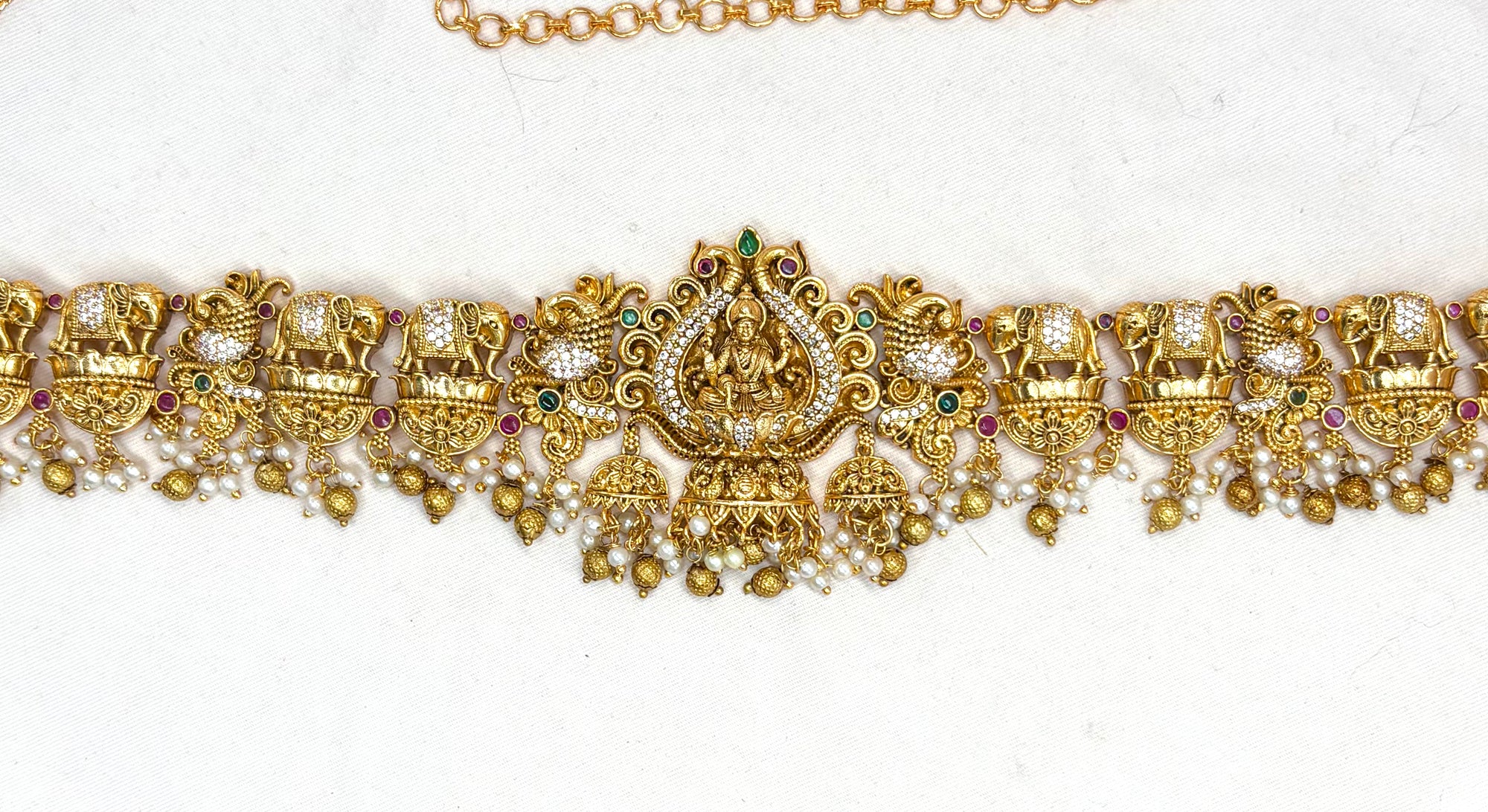 Matte finishing Lord Lakshmi Designed with Elephant and lotus Chain Vaddanam