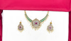 Matte finishing Green Kempu stones Short Kanti Necklace