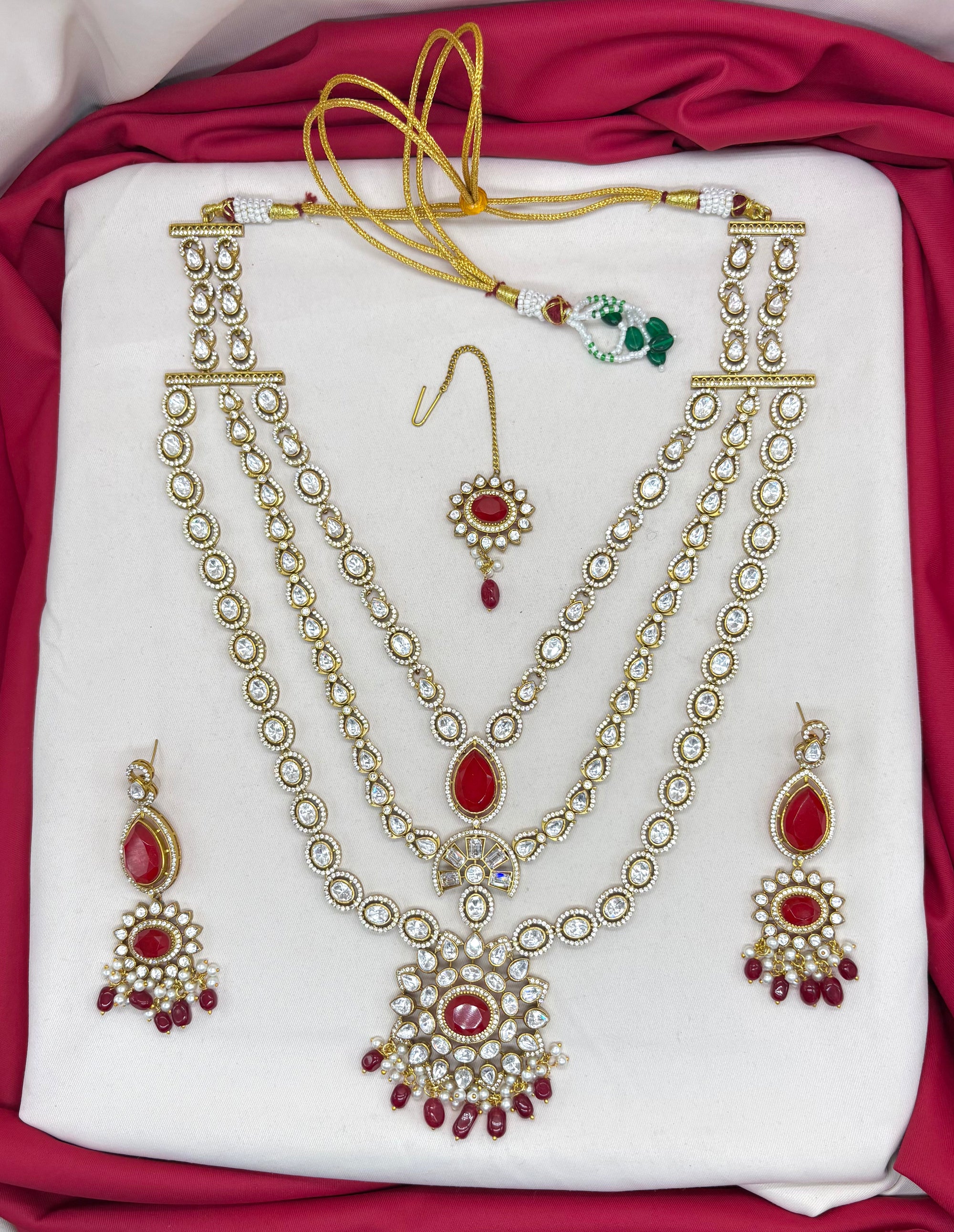 Emerald Multi Layer Red Moissanite Stones Heavy-Set Necklace