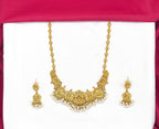 Matte finishing with lord Lakshmi with multi stones and white drop pearls short Necklace