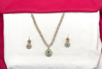 Victorian finishing American Diamonds with Central mint-Green  Stone Short Necklace