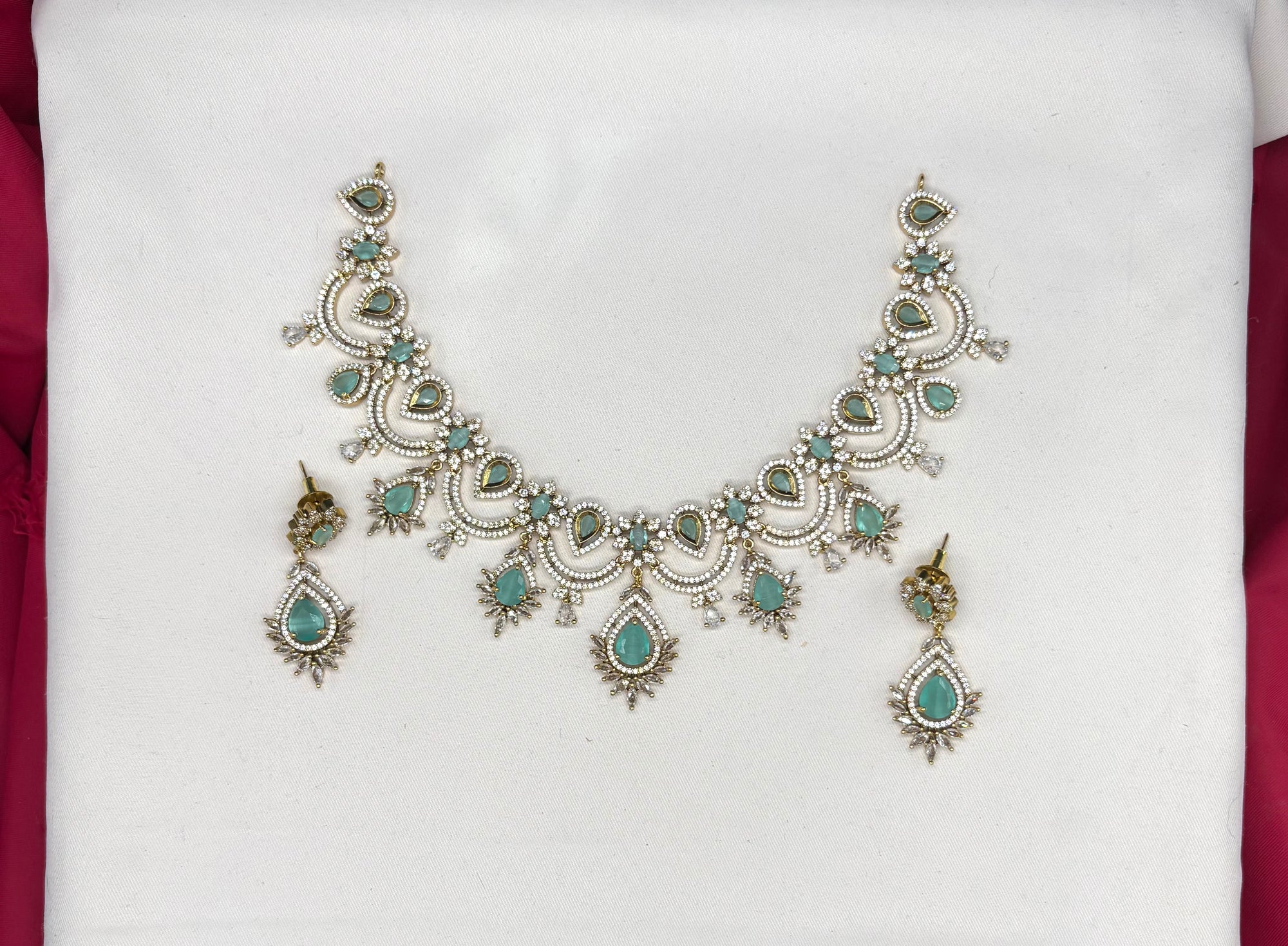 Victorian finishing floral design with sea green stones Necklace