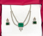 Victorian finishing emerald green stones and intricate American Diamond Necklace