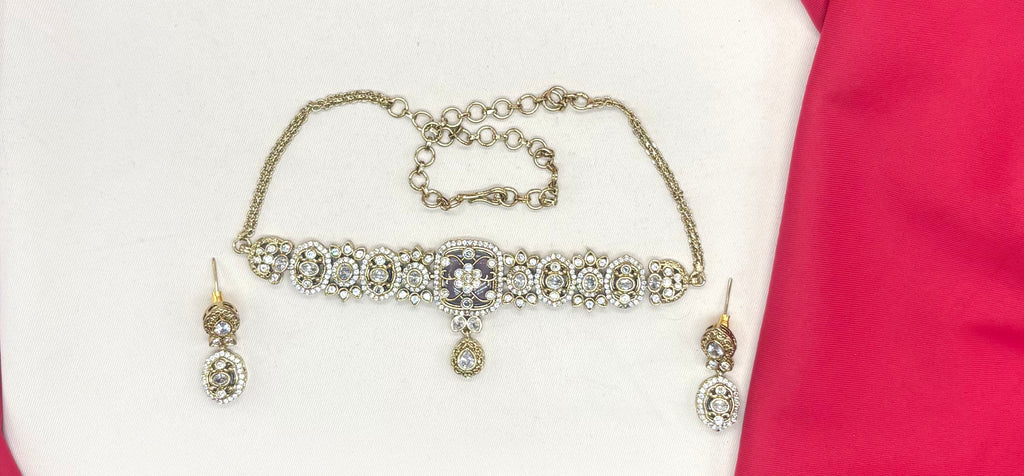 Victorian Floral design Purple stone Choker