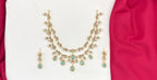 Matte finishing Floral Zircon & Ad Stones Mint-Green Short Necklace