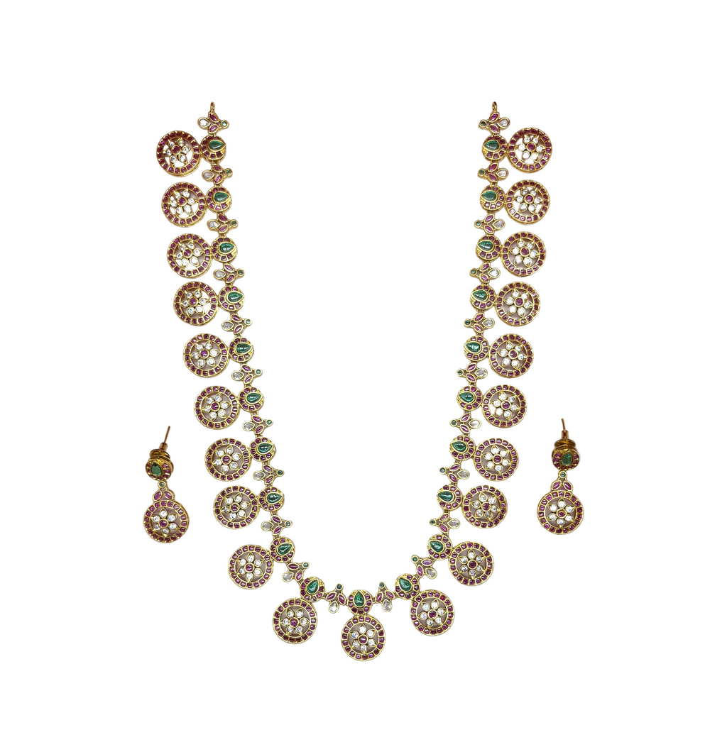 Jadau Kundan floral design Ruby stones (Bottumala)long Necklace