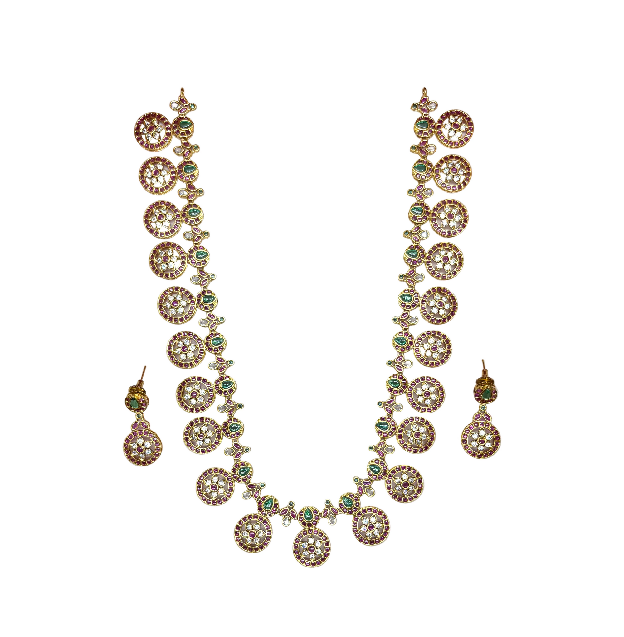 Jadau Kundan floral design Ruby stones (Bottumala)long Necklace