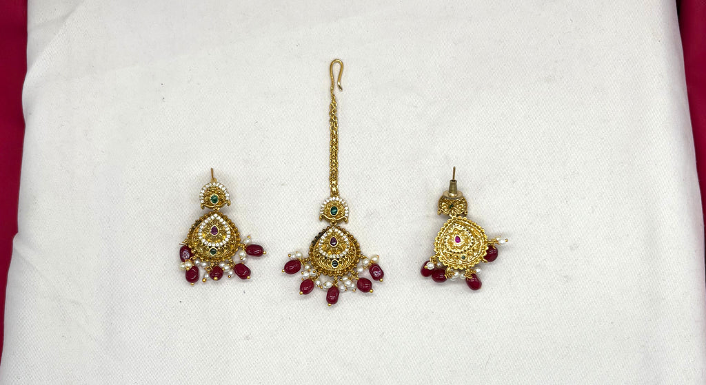 Matte finishing floral design with Red Beads combo-set