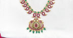 Premium Jadau kundan with floral finish and Green beads Short Necklace