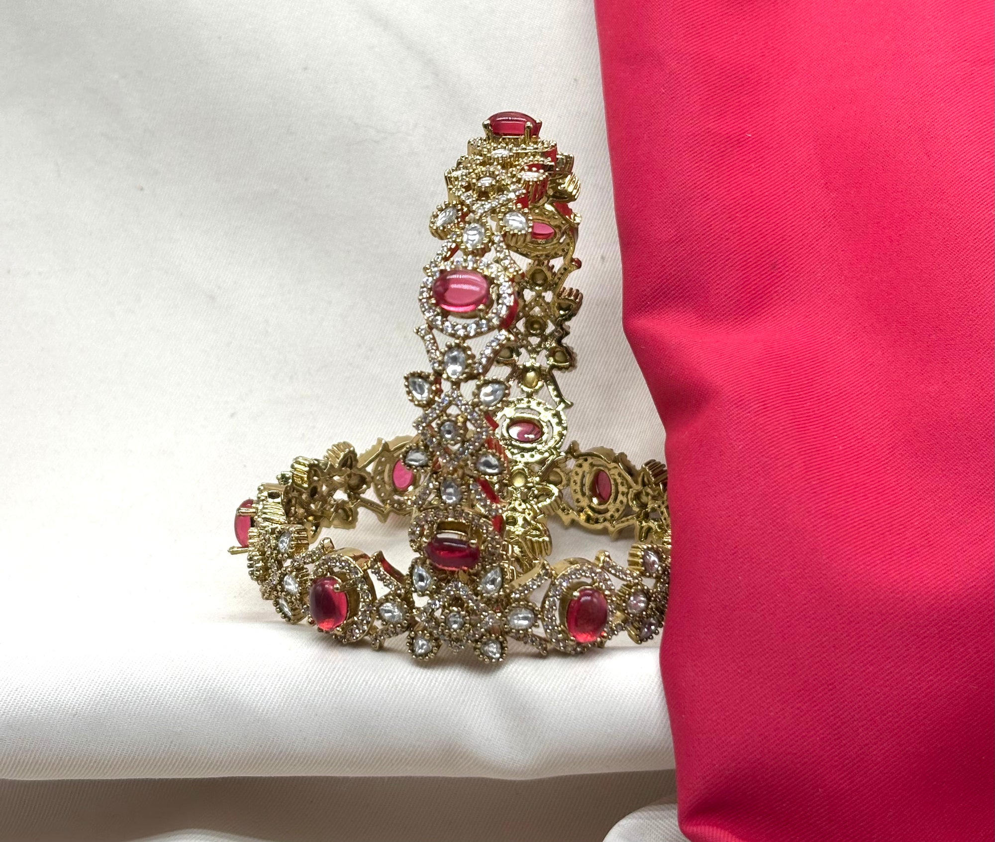 Victorian finishing Beautifully designed Floral with Red Stones Bangle