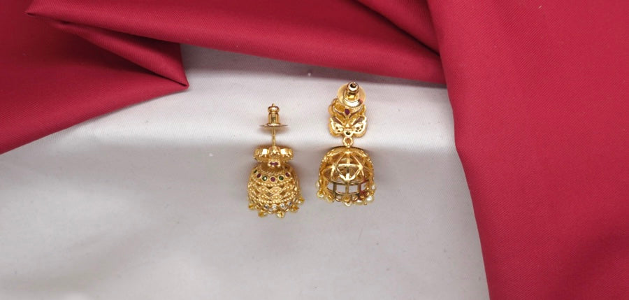 Matte finishing with small multi stones leaf design Jhumkas Earring