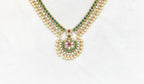 Matte finishing Green stones and  white stones with White Pearls short Necklace
