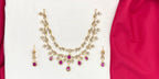 Matte finishing Floral Zircon & Ad Stones pink Short Necklace